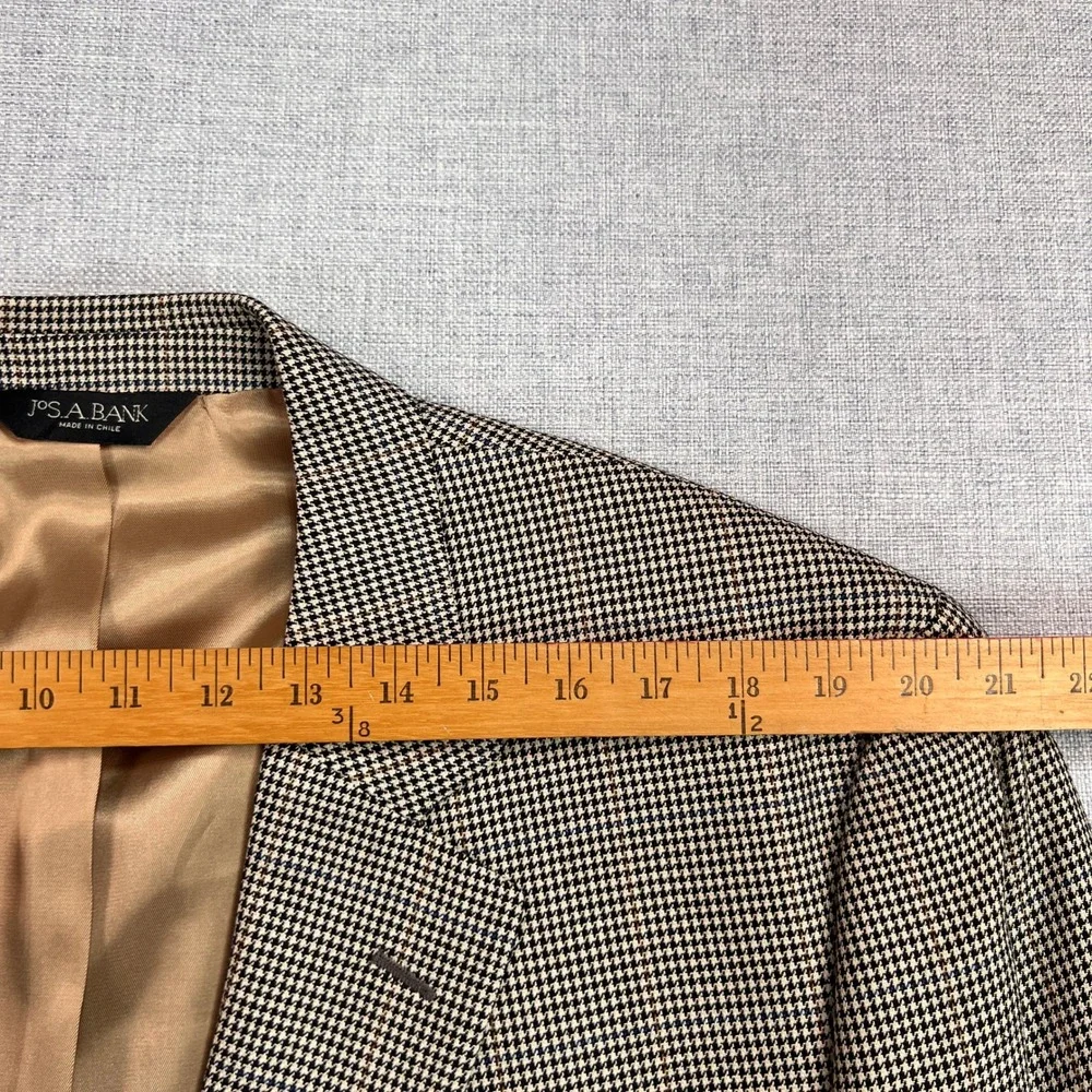 Jos. A. Bank Silk Wool‎ Houndstooth Sport Coat Blazer Men 46R Brown Classic Prep